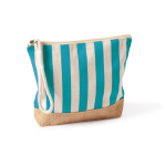 Necessaire a righe in cotone e juta con cordoncino sul cursore della zip color blu prima vista