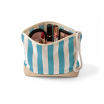 Necessaire a righe in cotone e juta con cordoncino sul cursore della zip color blu seconda vista
