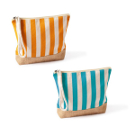 Necessaire a righe in cotone e juta con cordoncino sul cursore della zip color blu terza vista