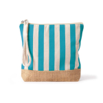 Necessaire a righe in cotone e juta con cordoncino sul cursore della zip color blu