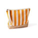 Necessaire a righe in cotone e juta con cordoncino sul cursore della zip color arancione prima vista