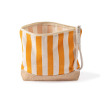 Necessaire a righe in cotone e juta con cordoncino sul cursore della zip color arancione seconda vista