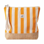 Necessaire a righe in cotone e juta con cordoncino sul cursore della zip color arancione terza vista