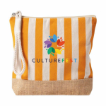 Necessaire a righe in cotone e juta con cordoncino sul cursore della zip color arancione quinta vista