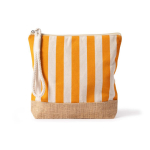 Necessaire a righe in cotone e juta con cordoncino sul cursore della zip color arancione