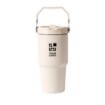 Borraccia termica antigoccia in acciaio inox riciclato 600 ml color beige vista area di stampa