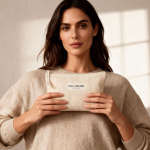 Necessaire in cotone con etichetta abbinata per marcatura 310 g/m² color bianco quarta vista