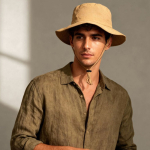 Cappello da avventura regolabile stile safari in nylon e poliestere color camel vista dettaglio 4