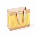 Borsa in cotone riciclato e iuta con design a quadretti 220 g/m² color giallo prima vista