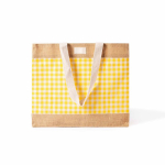 Borsa in cotone riciclato e iuta con design a quadretti 220 g/m² color giallo seconda vista