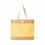 Borsa in cotone riciclato e iuta con design a quadretti 220 g/m² color giallo