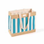 Borsa in cotone riciclato e iuta con design a quadretti 220 g/m² color blu riviera prima vista