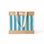 Borsa in cotone riciclato e iuta con design a quadretti 220 g/m² color blu riviera seconda vista