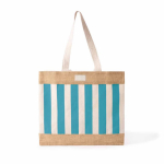 Borsa in cotone riciclato e iuta con design a quadretti 220 g/m² color blu riviera