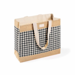 Borsa in cotone riciclato e iuta con design a quadretti 220 g/m² color bianco/nero prima vista