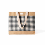 Borsa in cotone riciclato e iuta con design a quadretti 220 g/m² color bianco/nero seconda vista