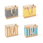 Borsa in cotone riciclato e iuta con design a quadretti 220 g/m² color bianco/nero quarta vista