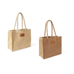 Borsa in carta e poliestere con manici lunghi ed etichetta per marcatura color marrone terza vista