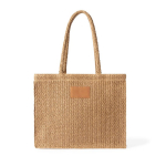 Borsa in carta e poliestere con manici lunghi ed etichetta per marcatura color marrone