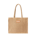 Borsa in carta e poliestere con manici lunghi ed etichetta per marcatura color marrone vista area di stampa