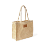 Borsa in carta e poliestere con manici lunghi ed etichetta per marcatura color naturale prima vista