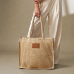 Borsa in carta e poliestere con manici lunghi ed etichetta per marcatura color naturale seconda vista