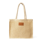 Borsa in carta e poliestere con manici lunghi ed etichetta per marcatura color naturale