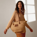 Borsa a cestino media in carta con manici lunghi da personalizzare color marrone vista dettaglio