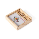Set di carte e dadi in scatola scorrevole in legno personalizzabile color legno chiaro seconda vista