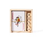 Set di carte e dadi in scatola scorrevole in legno personalizzabile color legno chiaro