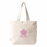 Borsa in cotone riciclato con zip e manici lunghi 280 g/m² color naturale vista dettaglio 2