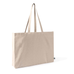 Borsa in cotone Fairtrade con soffietto e manici lunghi 220 g/m² color naturale prima vista