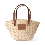 Borsa a cesta piccola in carta con manici corti ed etichetta da personalizzare color naturale
