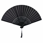 Ventaglio in bambù e poliestere da personalizzare con stecche da 21 cm color nero