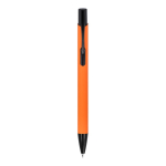 Penna in alluminio riciclato con clip nero e inchiostro blu color arancione seconda vista