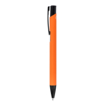 Penna in alluminio riciclato con clip nero e inchiostro blu color arancione terza vista