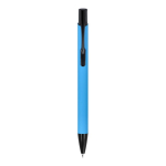 Penna in alluminio riciclato con clip nero e inchiostro blu color azzurro seconda vista