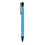 Penna in alluminio riciclato con clip nero e inchiostro blu color azzurro terza vista
