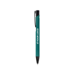 Penna in alluminio riciclato con clip nero e inchiostro blu vista area di stampa