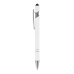 Penna in alluminio riciclato con clip robusta e inchiostro blu color bianco terza vista