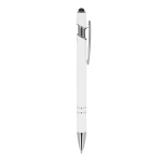 Penna in alluminio riciclato con clip robusta e inchiostro blu color bianco quinta vista