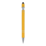 Penna in alluminio riciclato con clip robusta e inchiostro blu color giallo quarta vista