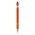 Penna in alluminio riciclato con clip robusta e inchiostro blu color arancione quarta vista