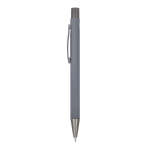 Penna in alluminio riciclato soft-touch con inchiostro blu color grigio terza vista