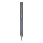 Penna in alluminio riciclato soft-touch con inchiostro blu color grigio quarta vista