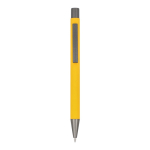 Penna in alluminio riciclato soft-touch con inchiostro blu color giallo seconda vista