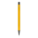 Penna in alluminio riciclato soft-touch con inchiostro blu color giallo quarta vista