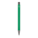 Penna in alluminio riciclato soft-touch con inchiostro blu color verde quarta vista
