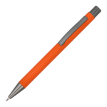 Penna in alluminio riciclato soft-touch con inchiostro blu color arancione