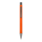 Penna in alluminio riciclato soft-touch con inchiostro blu color arancione seconda vista